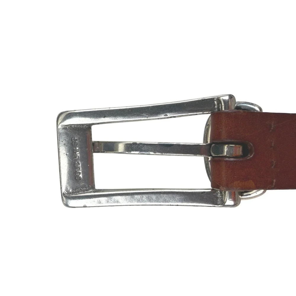 Brown Braided‎ Leather Belt Silver Solid Brass Buckle Woven Skinny Large 41 Inch
